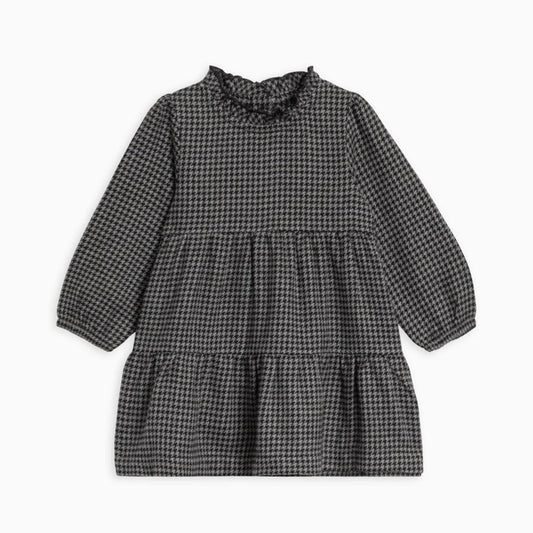 Neela Flannel Ruffle Neckline Dress | Houndstooth