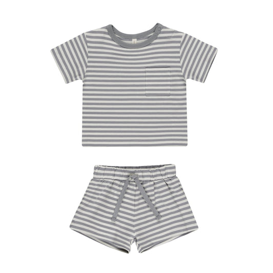 Pocket Tee + Short Set | Blue Stripe